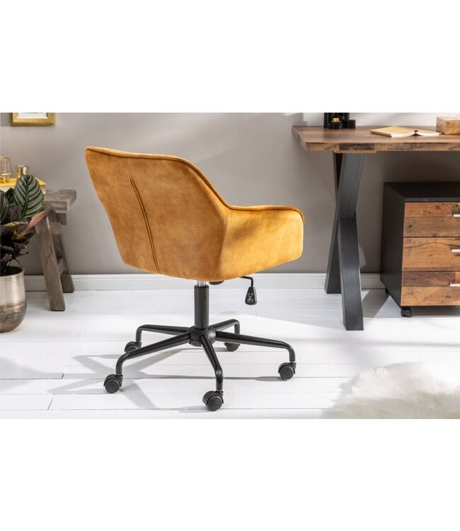 Invicta Interior In hoogte verstelbare bureaustoel TURIN mosterdgeel fluweel met armleuning draaistoel - 40306