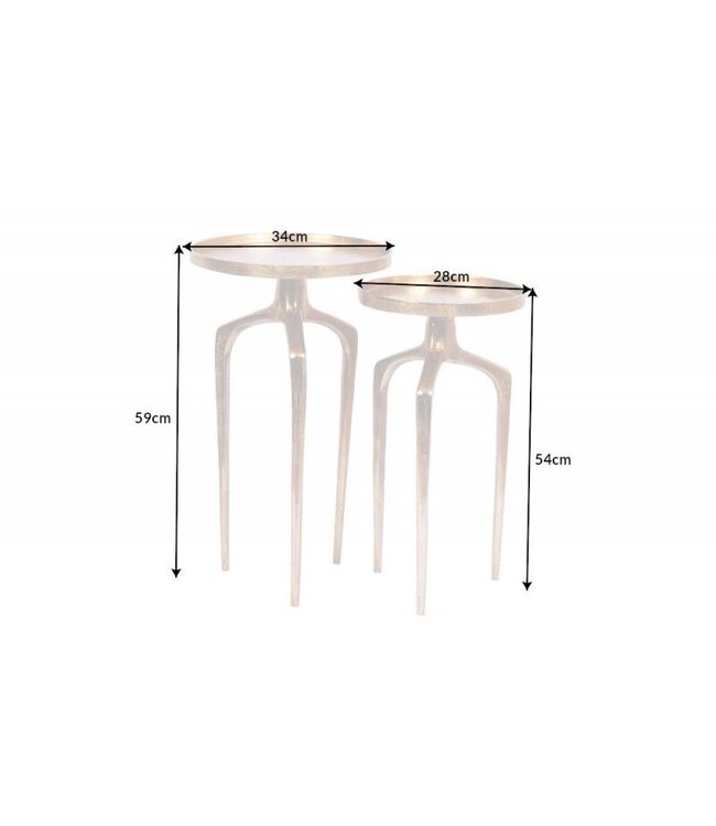 Invicta Interior Set van 2 bijzettafels ABSTRACT 60cm goudkleurig metaal rond shabby chic design - 40357