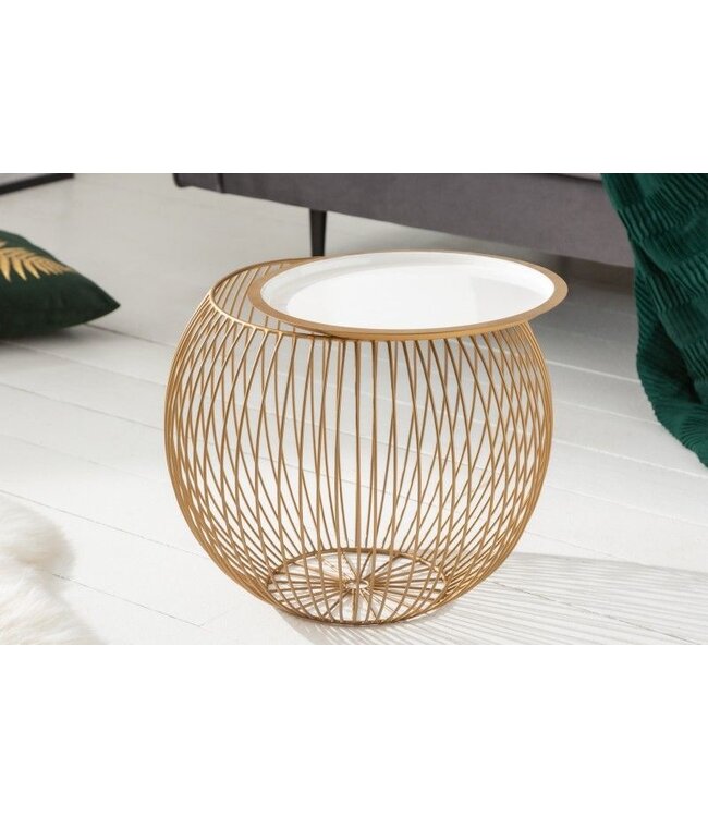 Invicta Interior Ronde salontafel OPSLAG 40cm goud wit metalen dienblad bijzettafel met opbergruimte handgemaakt - 40360