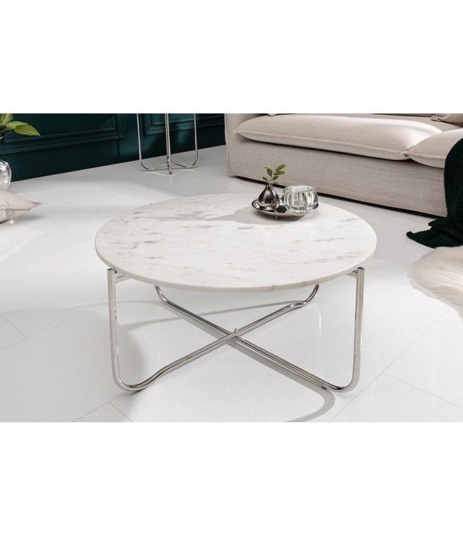 Invicta Interior Ronde salontafel NOBLE 65cm wit marmer afneembaar tafelblad opvouwbaar zilver metaal - 40361