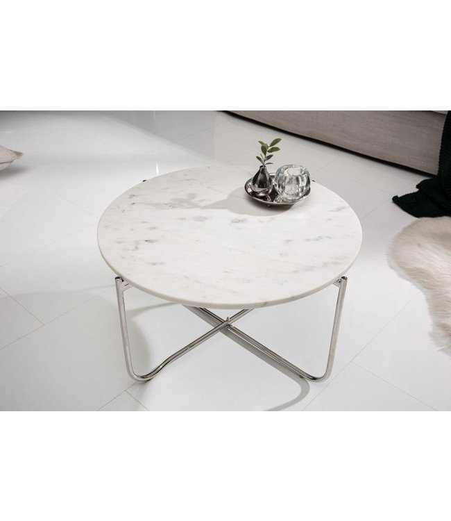 Invicta Interior Ronde salontafel NOBLE 65cm wit marmer afneembaar tafelblad opvouwbaar zilver metaal - 40361