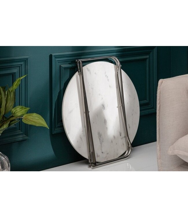 Invicta Interior Ronde salontafel NOBLE 65cm wit marmer afneembaar tafelblad opvouwbaar zilver metaal - 40361