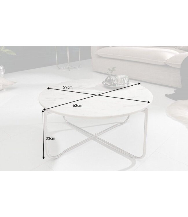 Invicta Interior Ronde salontafel NOBLE 65cm wit marmer afneembaar tafelblad opvouwbaar zilver metaal - 40361