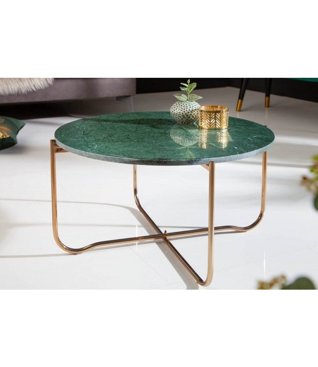 Invicta Interior Ronde salontafel NOBLE 65cm groen marmer afneembaar tafelblad opvouwbaar goud metaal - 40362