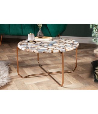 Invicta Interior Ronde salontafel NOBLE 65cm edelsteen agaat afneembaar tafelblad gouden metalen frame - 40364