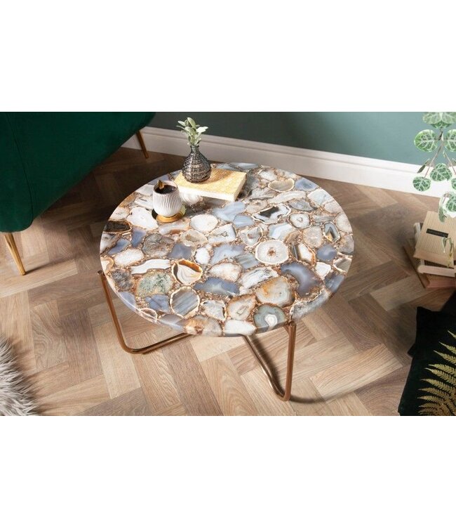 Invicta Interior Ronde salontafel NOBLE 65cm edelsteen agaat afneembaar tafelblad gouden metalen frame - 40364