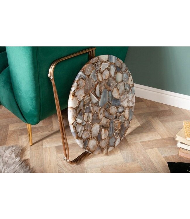 Invicta Interior Ronde salontafel NOBLE 65cm edelsteen agaat afneembaar tafelblad gouden metalen frame - 40364