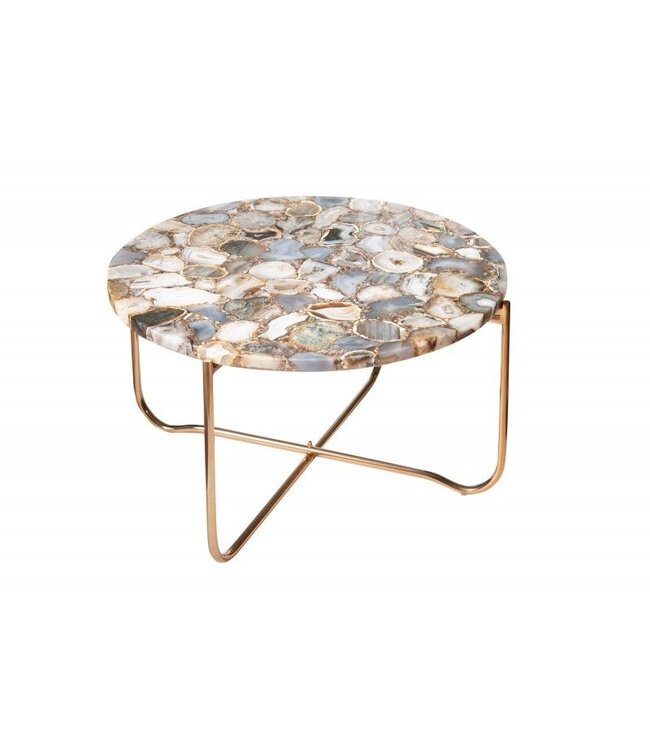 Invicta Interior Ronde salontafel NOBLE 65cm edelsteen agaat afneembaar tafelblad gouden metalen frame - 40364