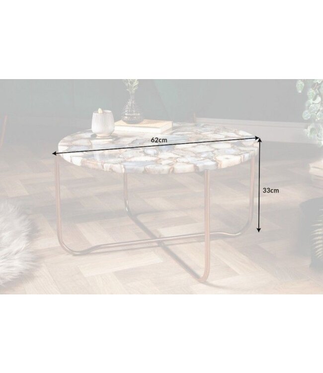 Invicta Interior Ronde salontafel NOBLE 65cm edelsteen agaat afneembaar tafelblad gouden metalen frame - 40364