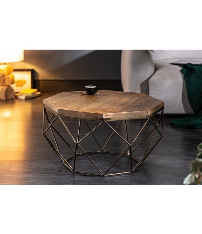 Invicta Interior Design salontafel DIAMOND 70cm natuurlijk mangohout massief messing ijzeren frame - 40391