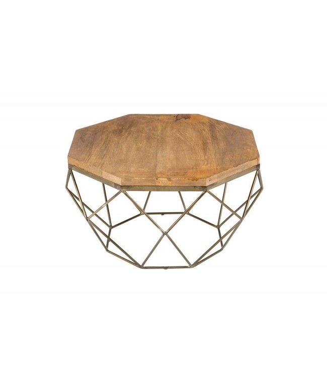 Invicta Interior Design salontafel DIAMOND 70cm natuurlijk mangohout massief messing ijzeren frame - 40391