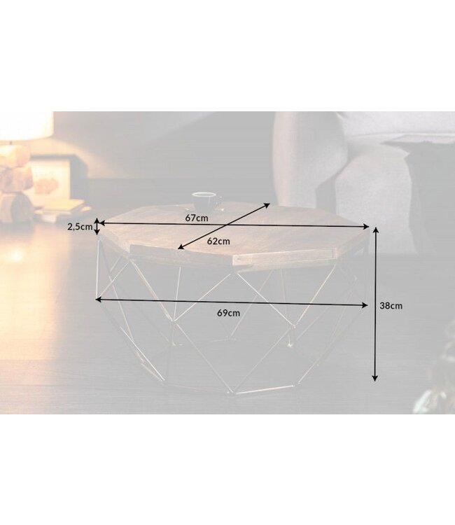 Invicta Interior Design salontafel DIAMOND 70cm natuurlijk mangohout massief messing ijzeren frame - 40391