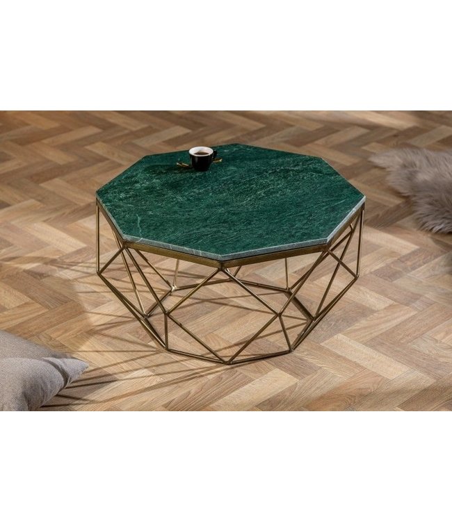 Invicta Interior Elegante salontafel DIAMOND 70cm groen messing met marmeren blad - 40392