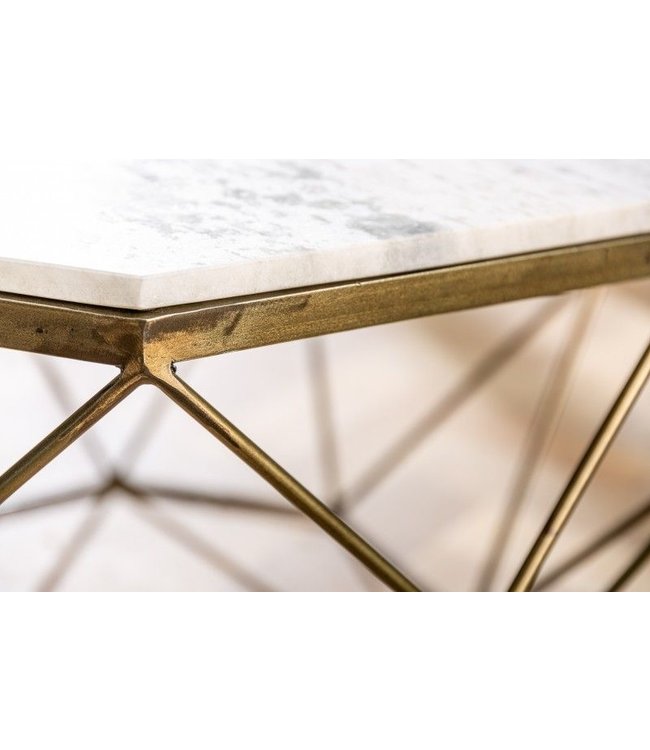 Invicta Interior Elegante salontafel DIAMOND 70cm wit messing met marmeren blad - 40393