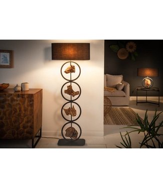 Invicta Interior Design vloerlamp ELEMENTS 147cm zwarte katoenen kapvoet met massief hout - 40398