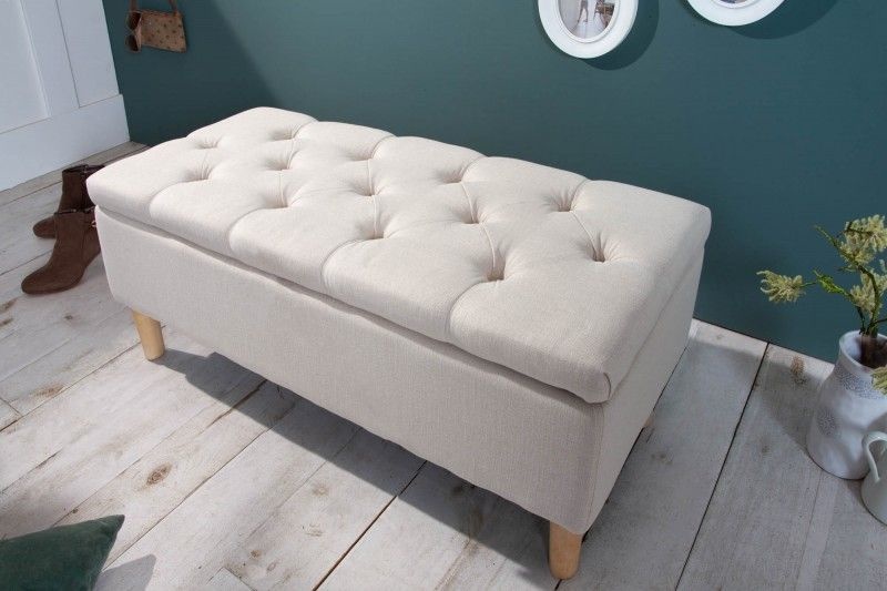 Chesterfield borstbank CASTLE 100cm beige bank landelijke stijl met opbergruimte - 40408