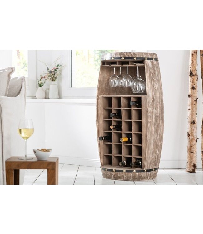 Invicta Interior Shabby Chic wijnrek BODEGA 97cm naturel grenen wijnvat voor 24 flessen - 40415