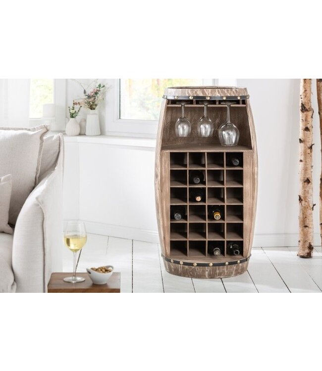 Invicta Interior Shabby Chic wijnrek BODEGA 97cm naturel grenen wijnvat voor 24 flessen - 40415