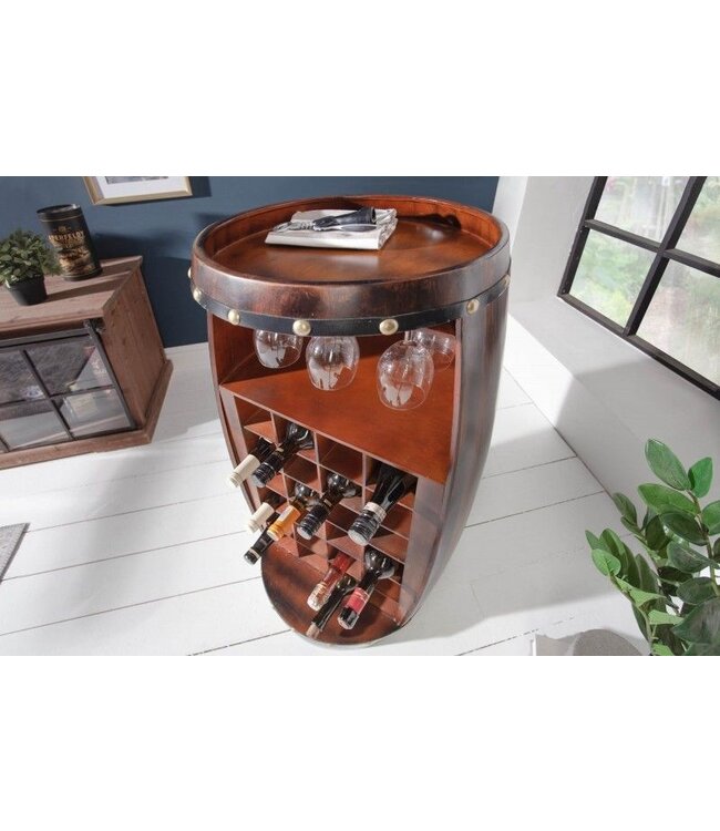 Invicta Interior Massief wijnrek BODEGA 97cm koffiebruin grenen vat bartafel voor 24 flessen - 40418