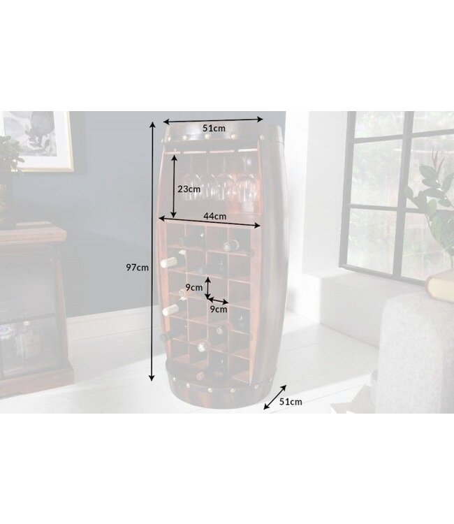 Invicta Interior Massief wijnrek BODEGA 97cm koffiebruin grenen vat bartafel voor 24 flessen - 40418