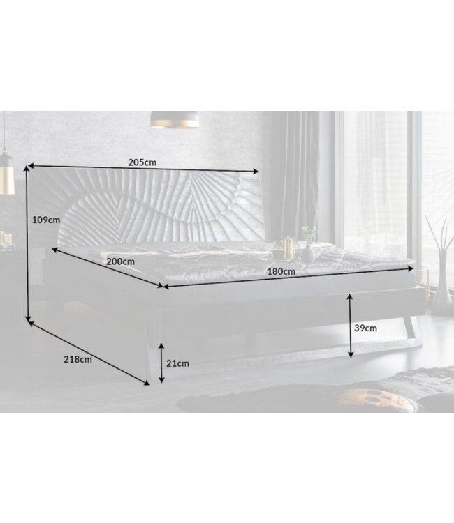 Invicta Interior Design bed SCORPION 180x200cm zwart mangohout 3D snijwerk massief houten tweepersoonsbed - 40431