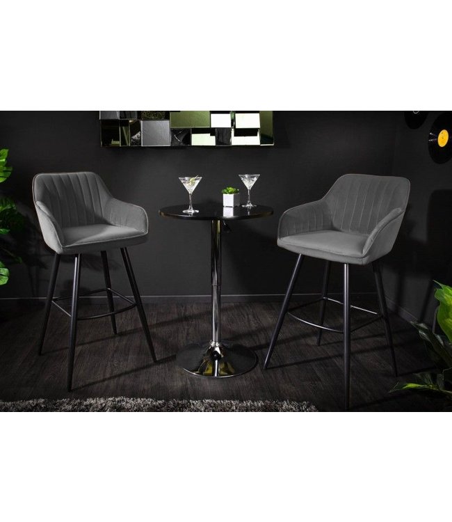 Invicta Interior Elegante barkruk TURIN zilvergrijs fluweel met decoratieve gewatteerde barstoel met armleuning - 40435