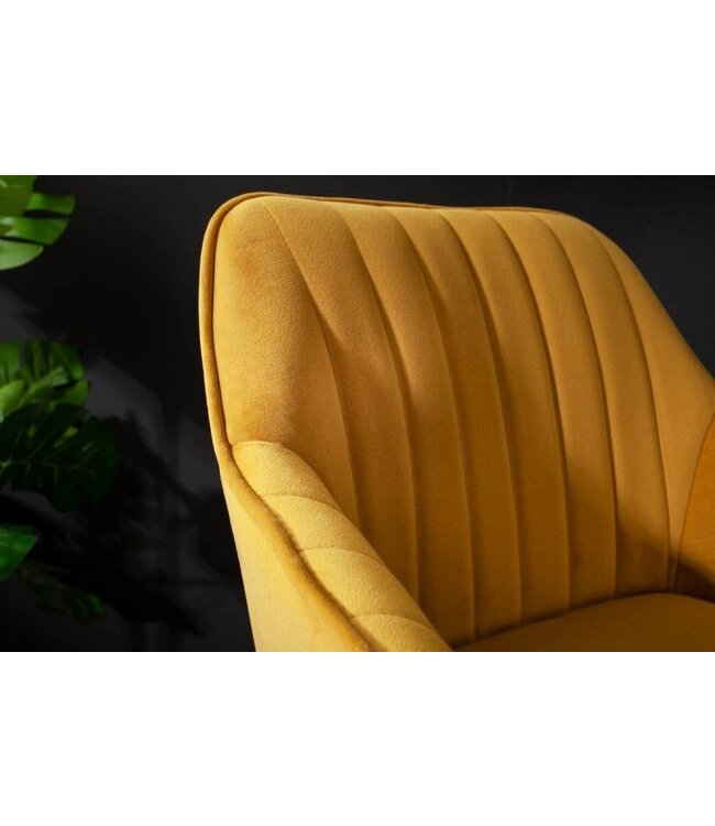 Invicta Interior Elegante barkruk TURIN mosterdgeel fluweel met decoratieve doorgestikte barstoel met armleuning - 40437