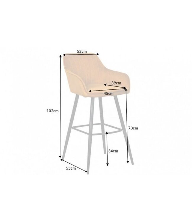 Invicta Interior Elegante barkruk TURIN mosterdgeel fluweel met decoratieve doorgestikte barstoel met armleuning - 40437