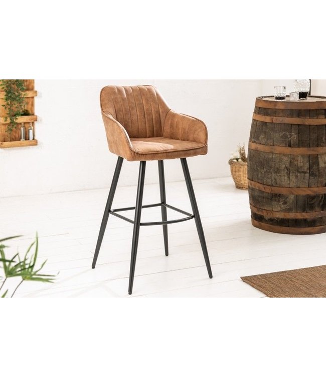 Invicta Interior Elegante barkruk TURIN vintage bruin met decoratieve gewatteerde barstoel met armleuning - 40439