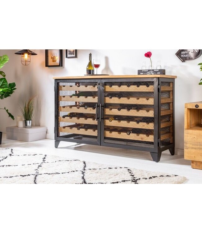 Invicta Interior industrieele wijnkast BODEGA 127cm gerecycleerd natuurlijk grenenhouten wijnrek voor 55 flessen - 40458