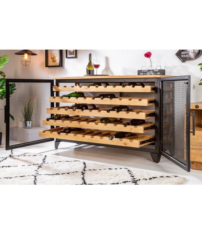 Invicta Interior industrieele wijnkast BODEGA 127cm gerecycleerd natuurlijk grenenhouten wijnrek voor 55 flessen - 40458