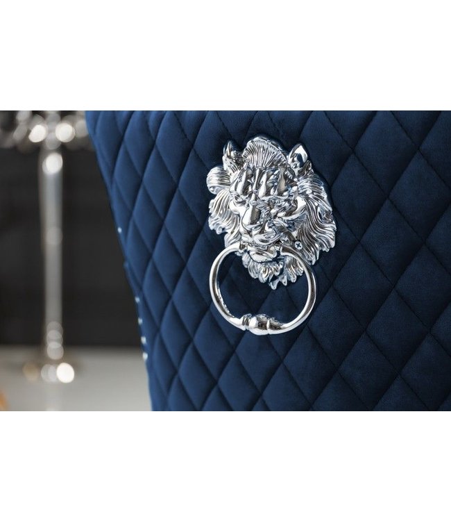 Invicta Interior Barokstoel CASTLE DELUXE koningsblauw fluweel leeuwenkop Chesterfield design eetkamerstoel klinknagels - 40473