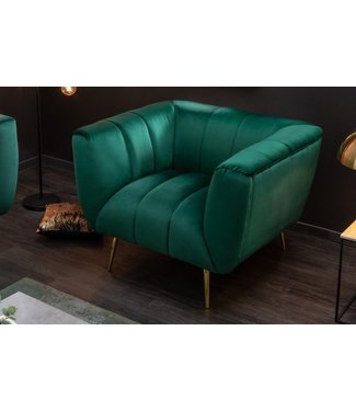 Invicta Interior Retro fauteuil NOBLESSE 105cm smaragdgroen fluweel met decoratieve quilting - 40478