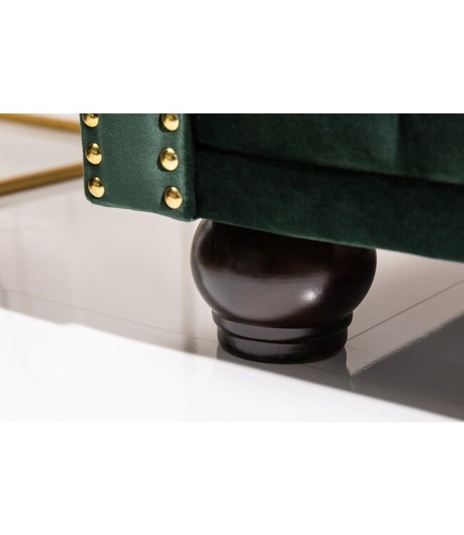 Invicta Interior Chesterfield 3-zitsbank 205cm flesgroen fluweel met knoopstiksel en veerkern - 40483