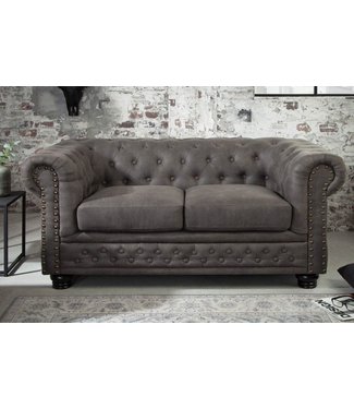 Invicta Interior Chesterfield 2-zitsbank 150cm vintage grijs taupe met knoopstiksel en veerkern - 40518