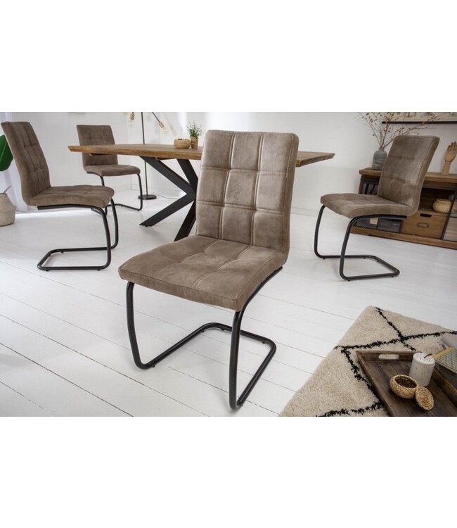 Invicta Interior industrieele sledestoel MODENA vintage taupe met decoratieve stiksels - 40551