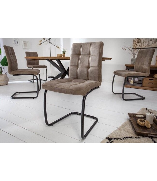 Invicta Interior industrieele sledestoel MODENA vintage taupe met decoratieve stiksels - 40551