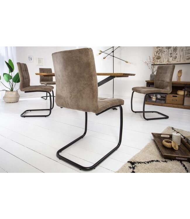Invicta Interior industrieele sledestoel MODENA vintage taupe met decoratieve stiksels - 40551