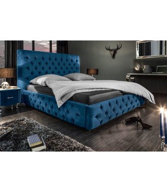 Invicta Interior Queensize tweepersoonsbed PARIS 160x200cm donkerblauw fluweel Chesterfield design - 40557