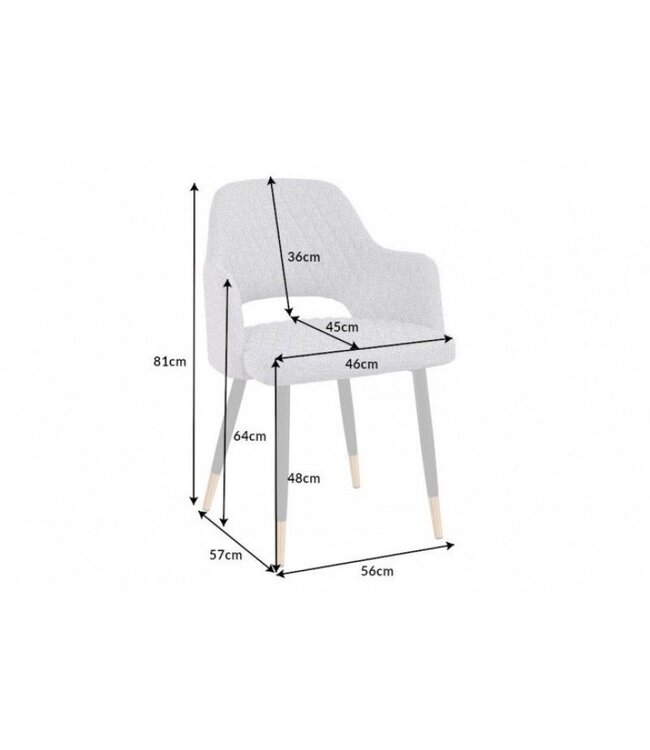 Invicta Interior Elegante stoel PARIS lichtgrijs met decoratieve stiksels en gouden voetkappen - 40570