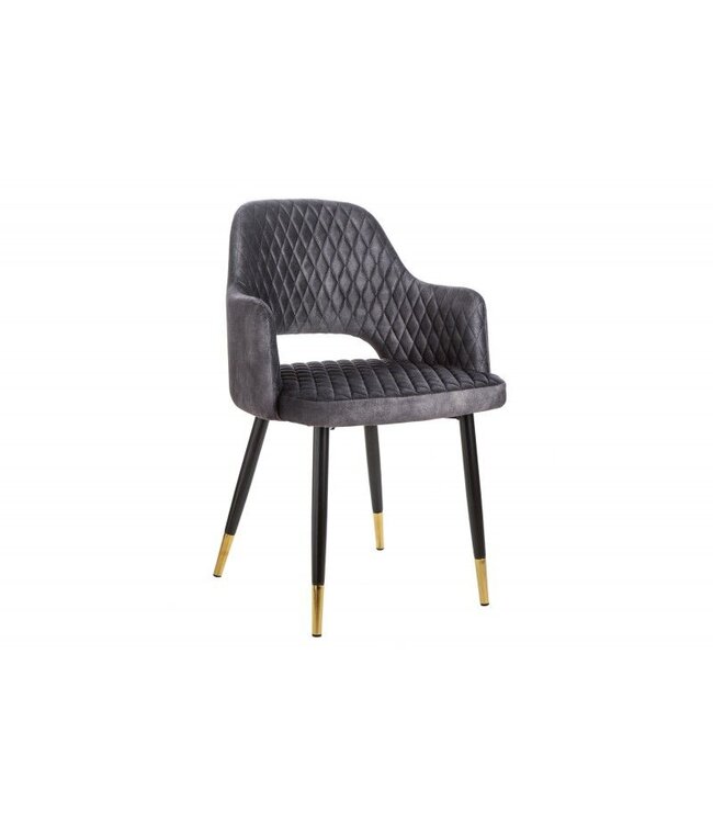 Invicta Interior Elegante stoel PARIS grijs fluweel decoratief quilten en gouden voetdoppen - 40571