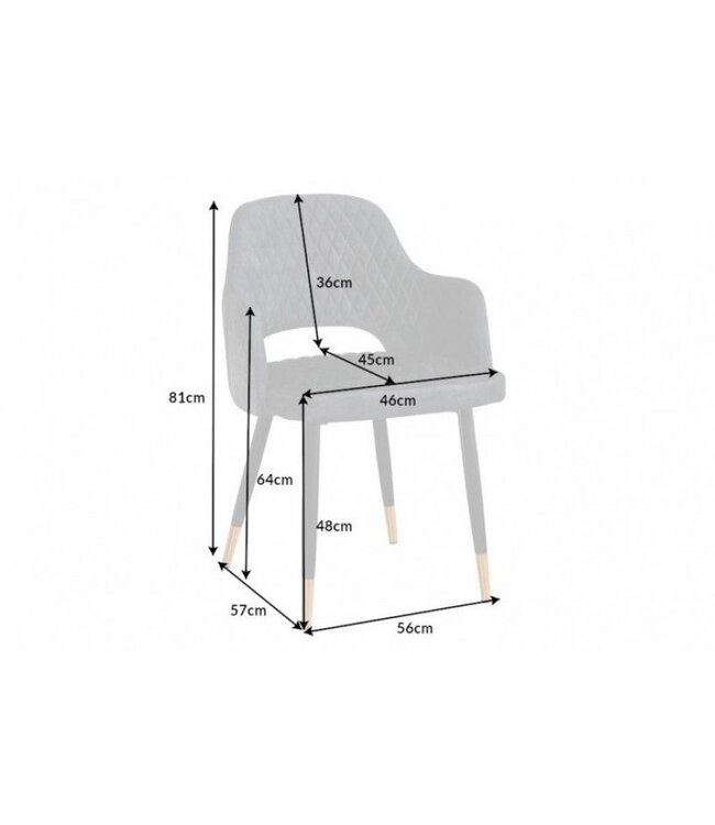 Invicta Interior Elegante stoel PARIS grijs fluweel decoratief quilten en gouden voetdoppen - 40571