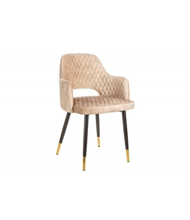 Invicta Interior Elegante stoel PARIS grijs fluweel decoratief quilten en gouden voetdoppen - 40572