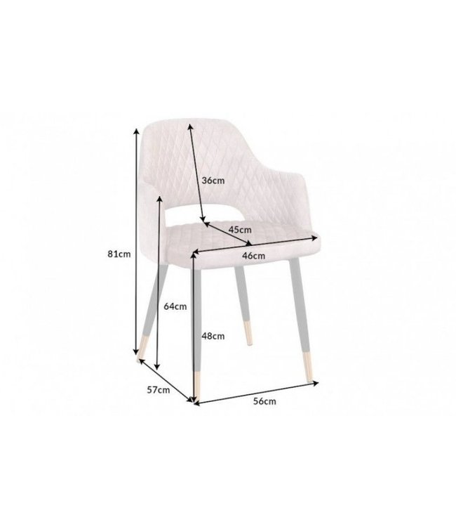 Invicta Interior Elegante stoel PARIS grijs fluweel decoratief quilten en gouden voetdoppen - 40572