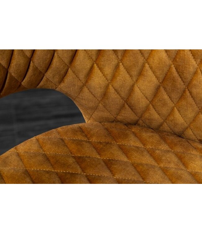 Invicta Interior Elegante stoel PARIS mosterdgeel fluweel decoratief quilten en gouden voetkappen - 40573