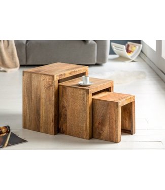 Invicta Interior Stevige set van 3 bijzettafels MAKASSAR 45cm mango natuurlijk massief hout - 40594