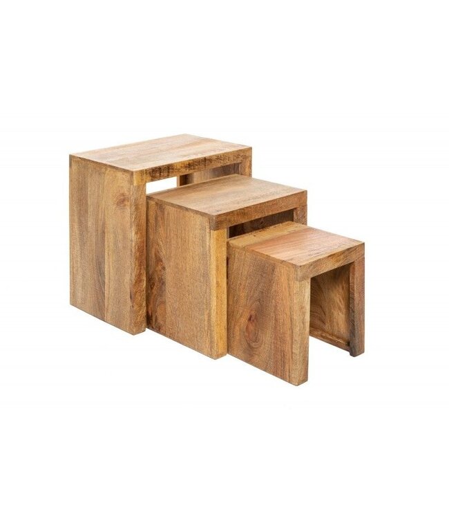 Invicta Interior Stevige set van 3 bijzettafels MAKASSAR 45cm mango natuurlijk massief hout - 40594