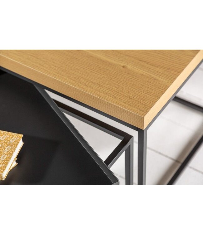 Invicta Interior industrieele salontafelset van 3 LOFT 120 cm uitneembaar blad in eikenlook - 40623