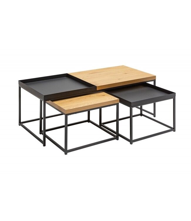 Invicta Interior industrieele salontafelset van 3 LOFT 120 cm uitneembaar blad in eikenlook - 40623