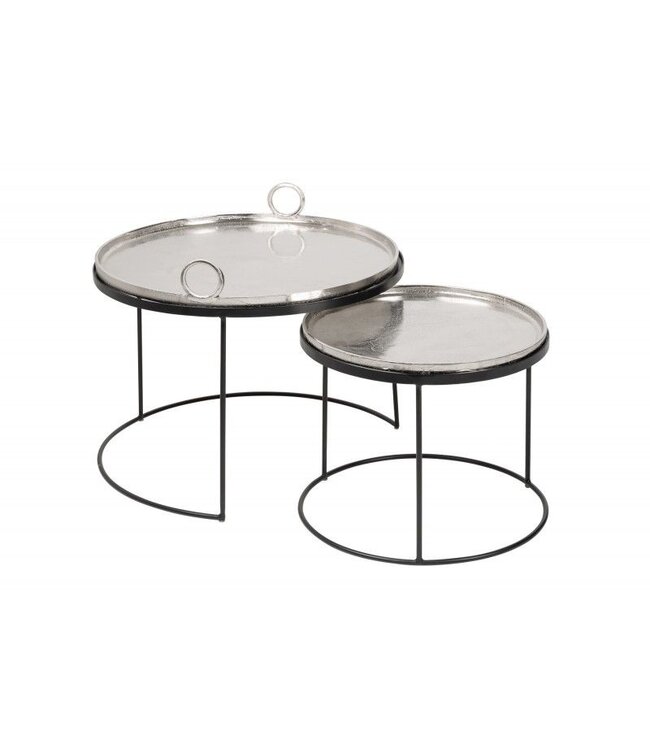 Invicta Interior Set van 2 ronde salontafels ELEMENTS 65cm zilverzwart metalen bijzettafeltje - 40637